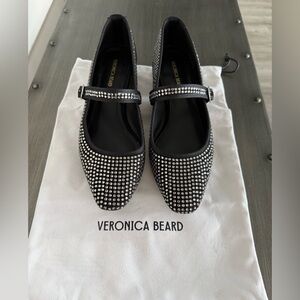 Veronica Beard Black Crystal-Studded Cade Mary Jane Flats, Size 7.5.